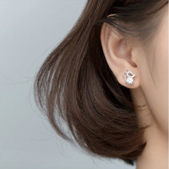 NEW Tibetan 925 Silver Cute Mouse Zircon Earrings - Picture 15 of 15